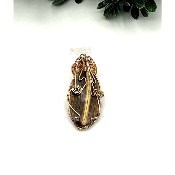 Handcrafted Wire-Wrapped Pendant With Natural Wood Grain Design Unique Artisan J - Picture 3 of 5